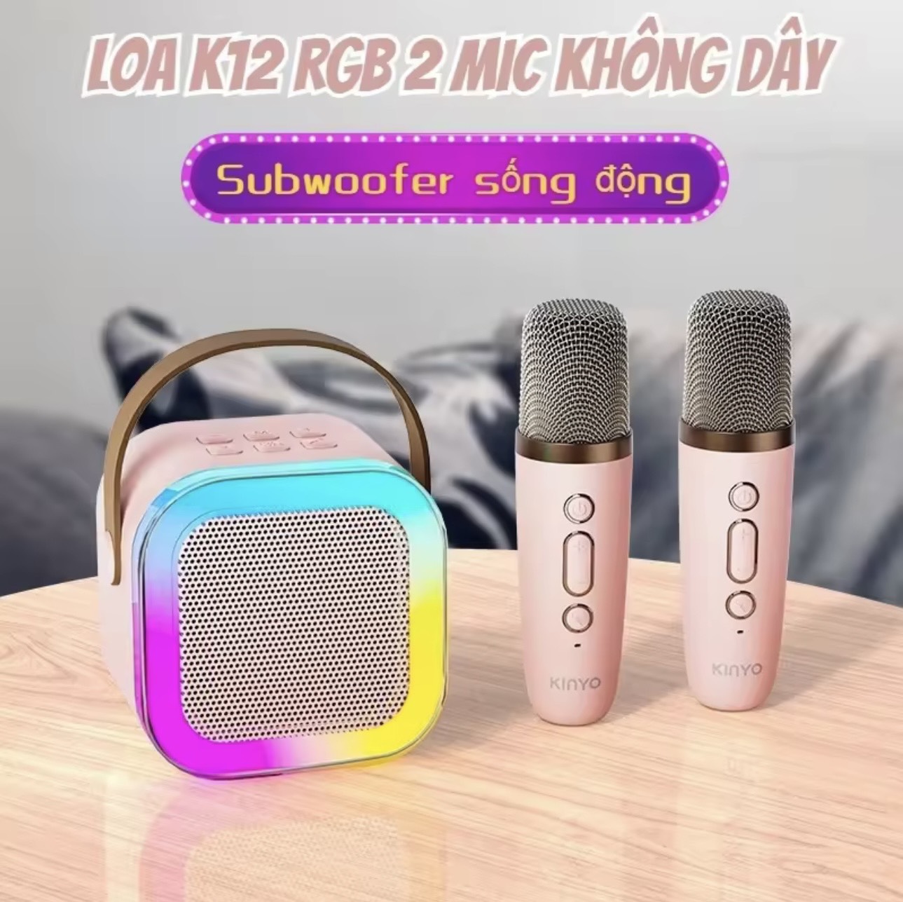 Loa bluetooth, loa karaoke mini k12 sạc pin không dây, âm thanh hay bass chuẩn tặng kèm 2 míc hát, 4emily