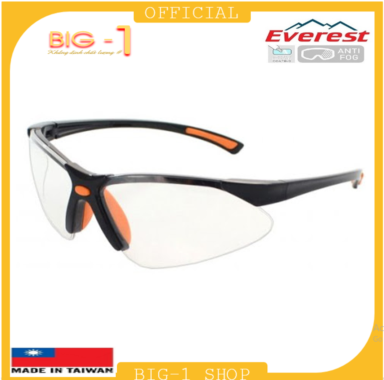 Kính bảo hộ Everest EV301 trắng, chống đọng sương, chống bụi, tia UV hóa chất bắn vào mắt