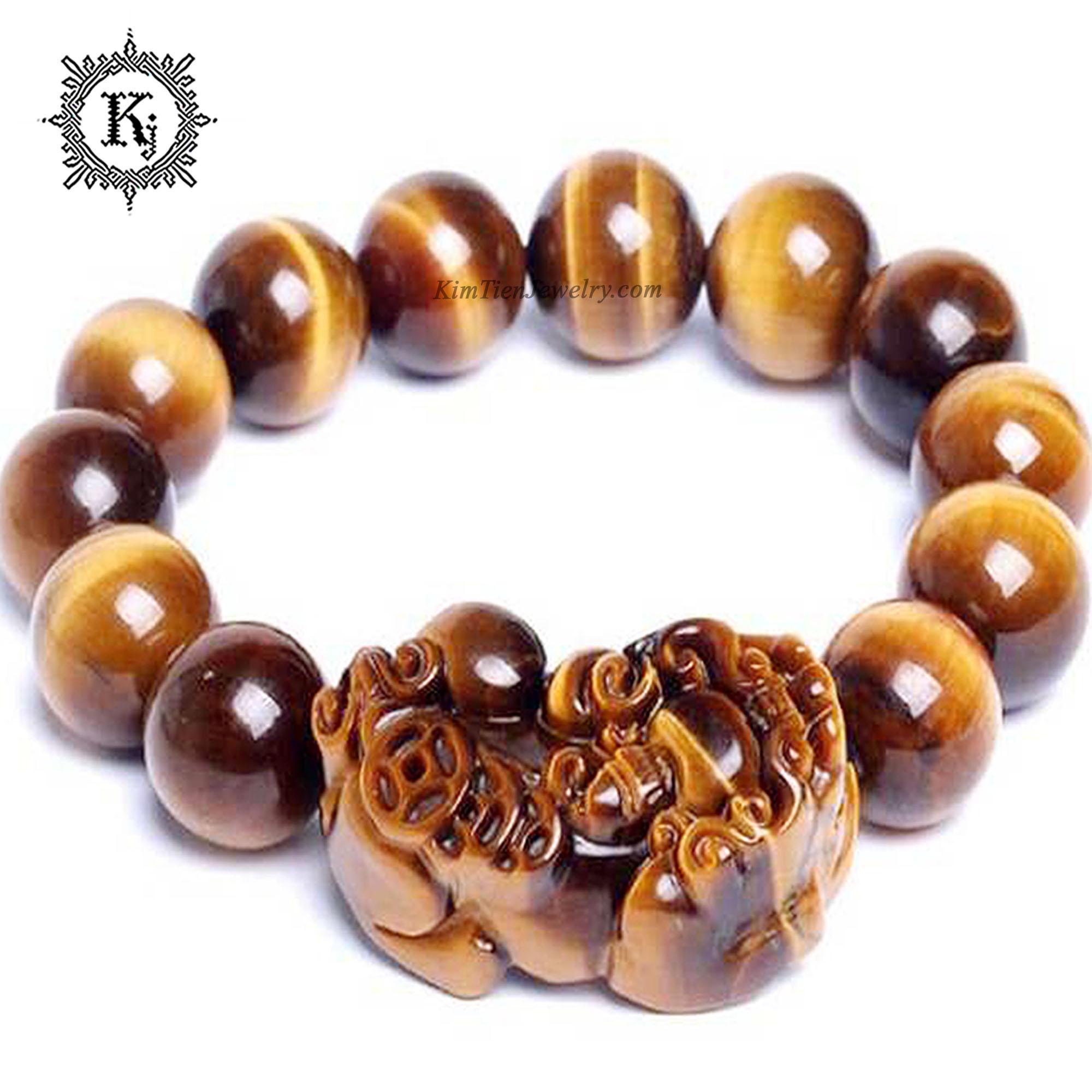 Vòng Tay Phong Thủy Tỳ Hưu  Mắt Hổ Nâu Vàng - Hợp Mệnh Kim, Thổ -  Thu Hút Tiền Tài -  Gia Tăng  Vượng Khí - Tặng Kèm Dây , Đá Dự Phòng