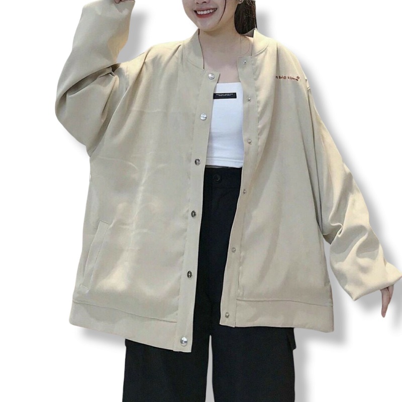 Áo khoác dù bomber cúc bấm siêu hot nâu - fashion