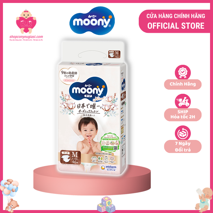 Tã dán moony natural bông oragnic nhập khẩu m46