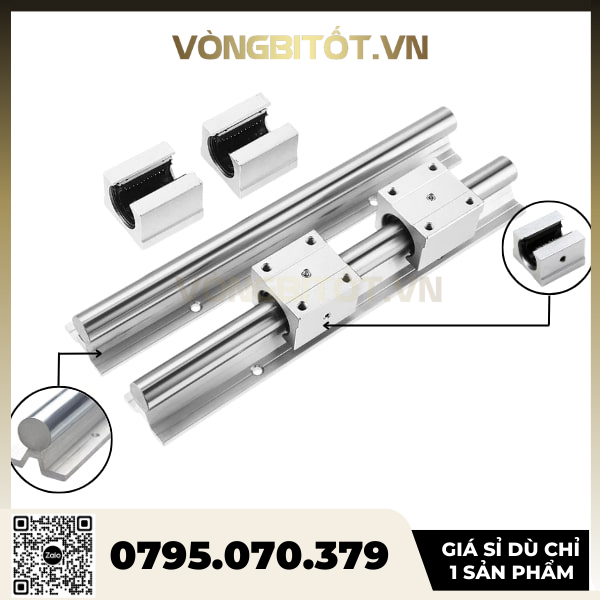 Bộ Thanh Trượt Tròn Có Đế 20 dài 1000mm (Bao gồm 2 thanh trượt có đế SBR20 dài 1000mm +  4 Hộp SBR 20)