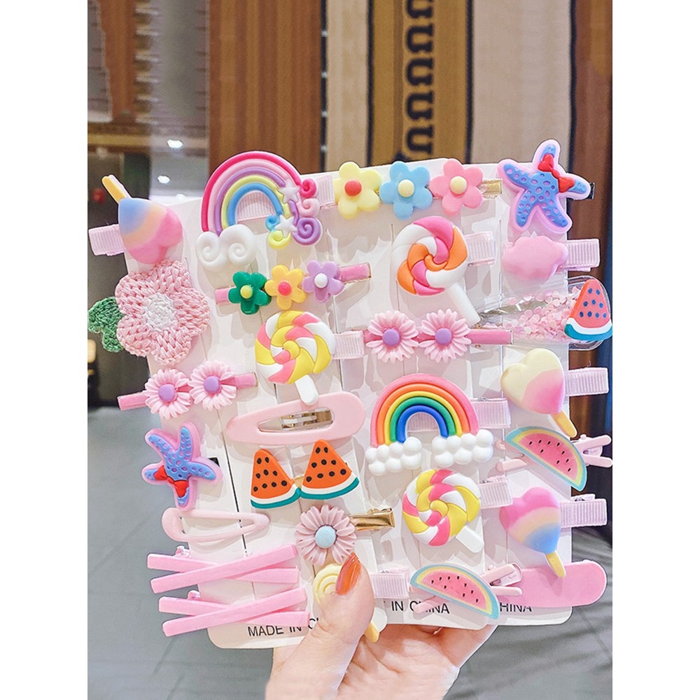 【Hàng giao ngay】 Set 14 kẹp tóc họa tiết cho bé gái