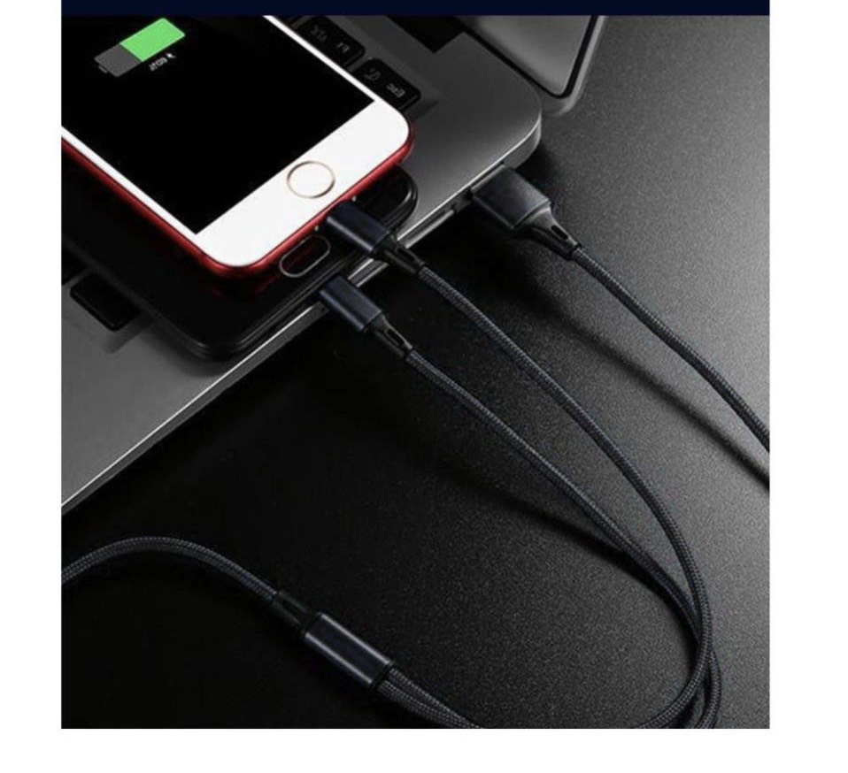 Dây cáp sạc nhanh usb 3 trong 1 dây sạc nylon cho iphone samsung xiaomi huawei vivo oppo micro usb type c lightning hàng tốt ds-001