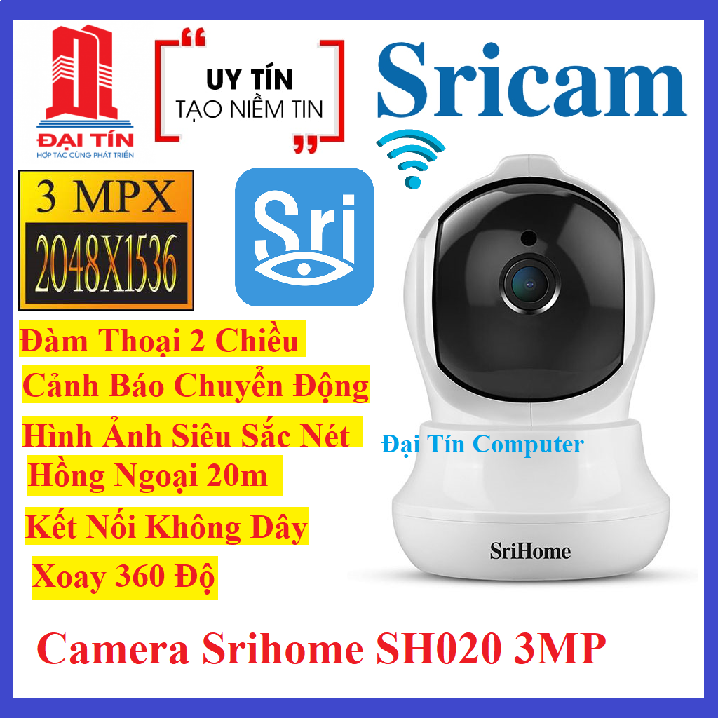 Camera WiFi không dây Srihome SH020,xoay 360 độ, hình ảnh sắc nét 3.0Mpx 1296P,XEM ĐƯỢC 4 KHUNG HÌNH TRÊN ĐIỆN THOẠI ghi âm, ghi hình,đàm thoại 2 chiều,cảnh báo,xem đêm(CÓ 3 MÃ SẢN PHẨM)