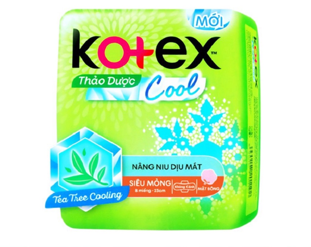 Băng vệ sinh Kotex thảo dược cool siêu mỏng không cánh gói 8 miếng