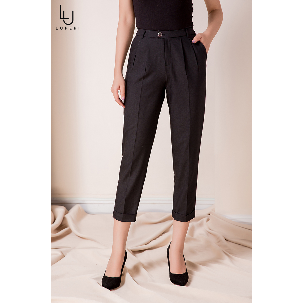 Quần baggy nữ công sở lưng cao luperi lfqd279 chất liệu đũi xước hàn quốc cao cấp