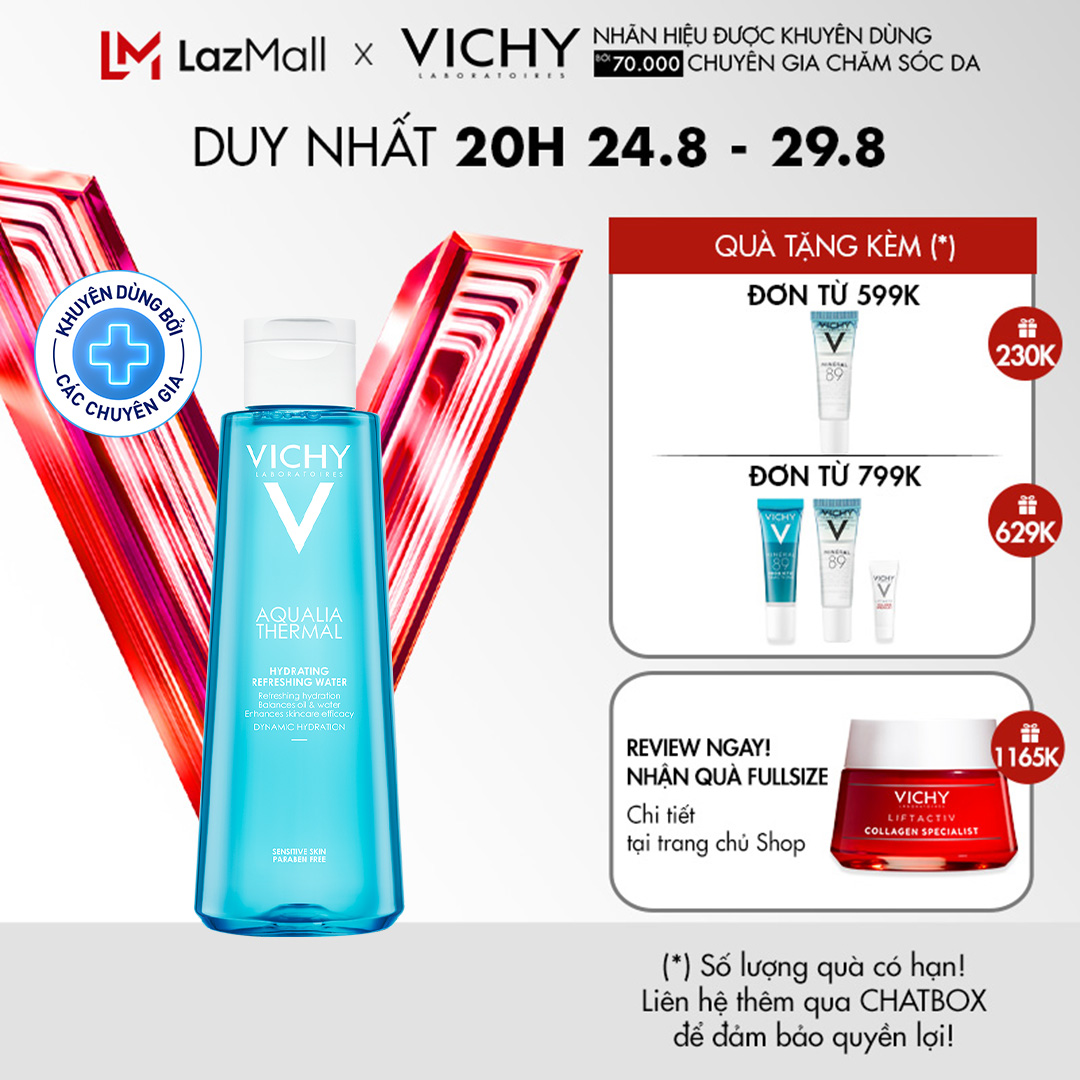 Nước dưỡng da làm mát và giữ ẩm dành cho da hổn hợp và da dầu Vichy Aqualia Thermal Hydrating Refreshing Water