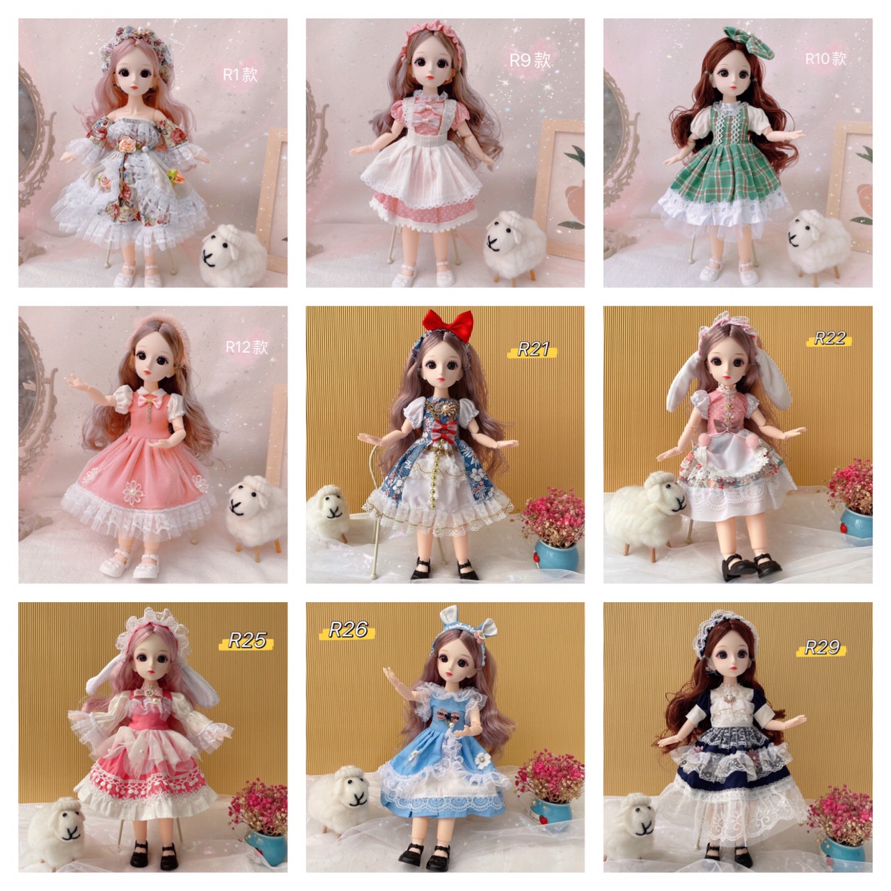 Búp bê bé gái mắt 3d trong set váy điệu đà - cao 30cm