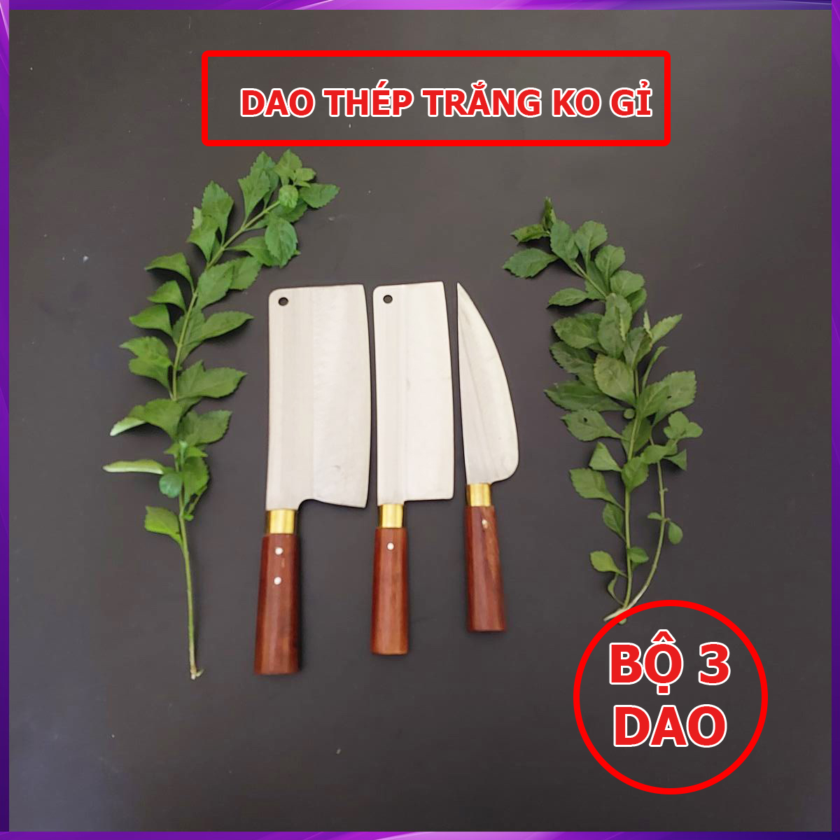 Bộ dao bếp 3 món cao cấp rèn thủ công sắc bén