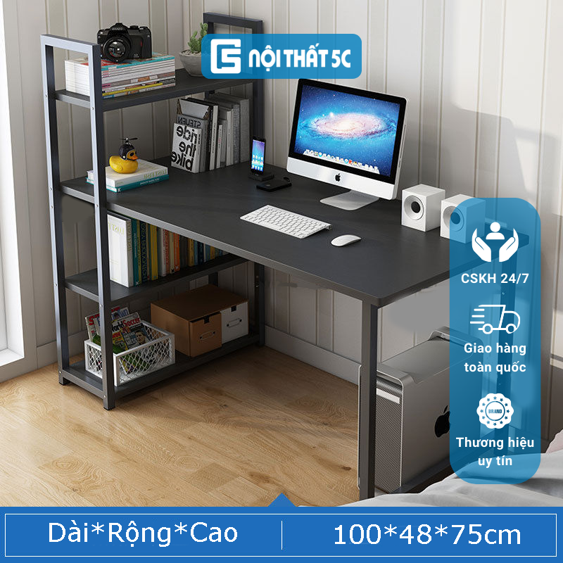 Bàn máy tính, bàn làm việc có kệ sách, chân sắt chắc chắn, mặt gỗ công nghiệp bền đẹp, chống xước