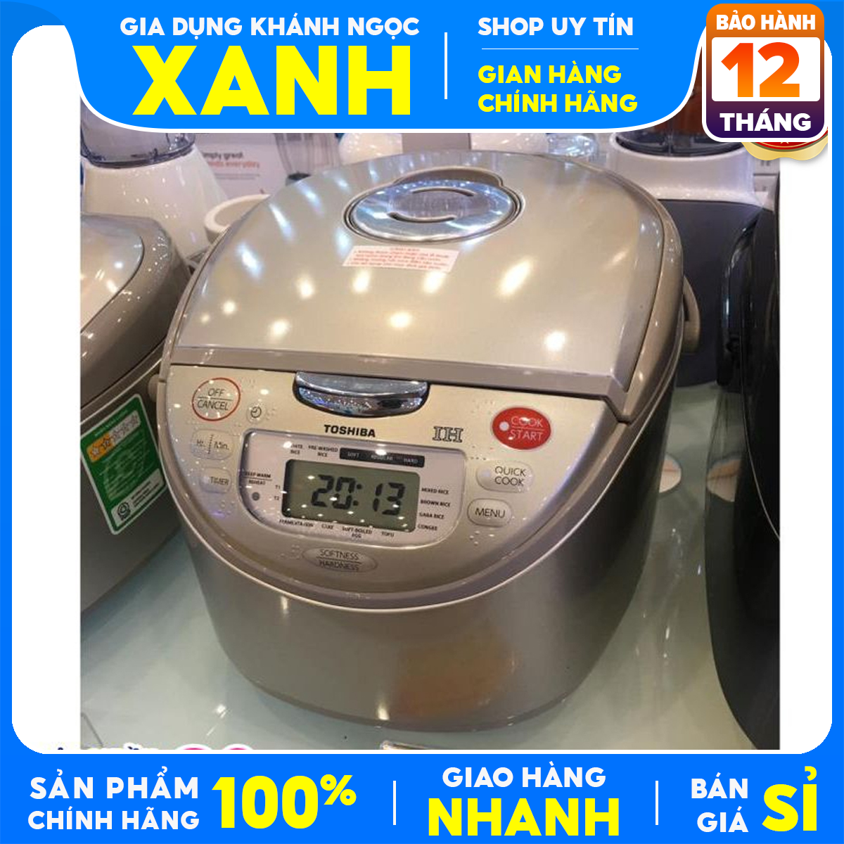 Nồi cơm điện cao tần 1,8 lít toshiba rc-18rhvn hàng trưng bày mới 99% sx thailan, hẹn giờ nấu xong,giữ ấm từ 12 - 24 giờ bảo hành 12 tháng