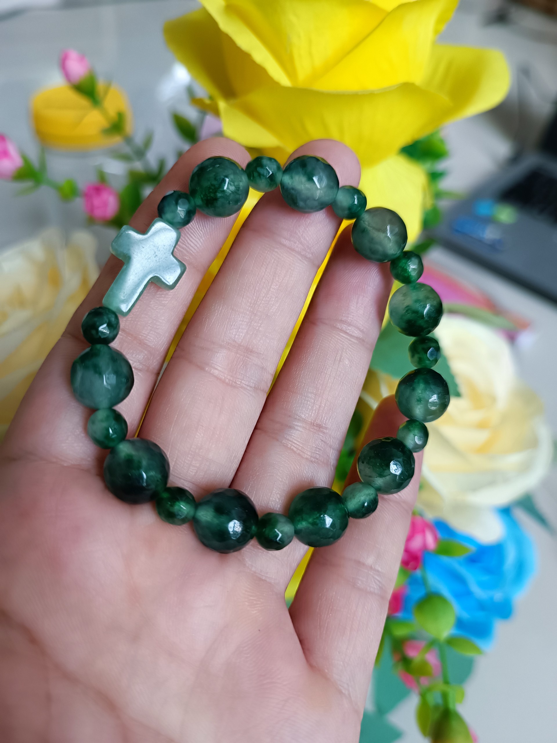Chuỗi tràng hạt mân côi màu vân đá th.ạch anh 10 hạt 10li – quà tặng c.ông gi.áo