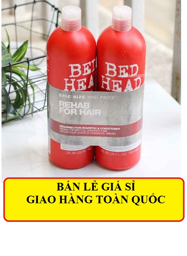 Dầu gội đầu dưỡng tóc-Dầu gội cặp Tigi Bed Head Resurrection Shampoo & Conditioner 750ml đỏ, phục hồi tóc hư tổn.