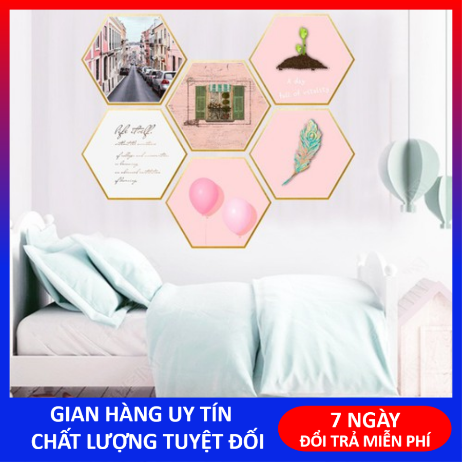Bộ tranh decal trang trí dán tường 6 khung ảnh hình tứ giác