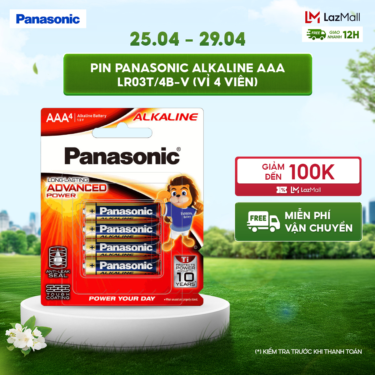 Vỉ 4 viên Pin Panasonic Alkaline AAA LR03T/4B-V – Hàng Chính Hãng