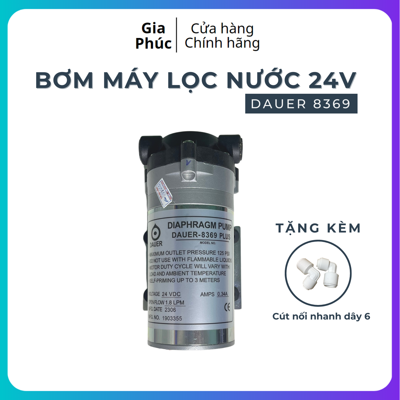 Bơm máy lọc nước 24v, Dauer 8369, Grand Forest GPT-50, đầu bơm Taiwan, dành cho máy lọc nước, phun sương