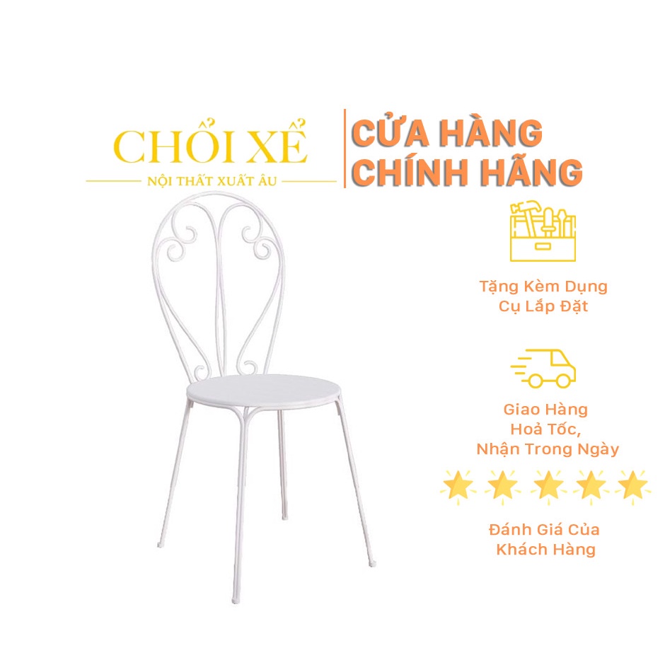 Ghế sắt ngoài trời màu trắng - chổi xể