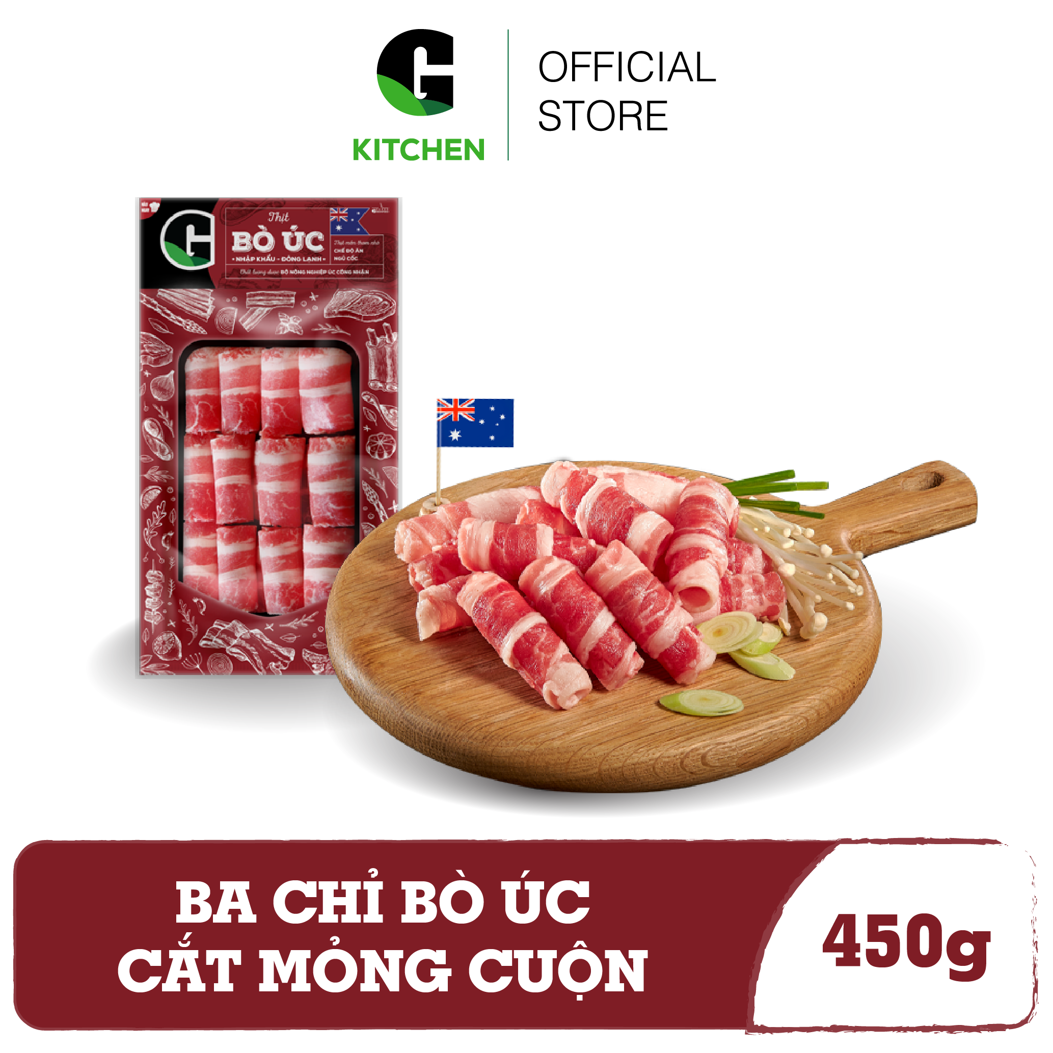 [Giao nội thành HCM] Ba Chỉ Bò Úc Cắt Mỏng G Kitchen 450g