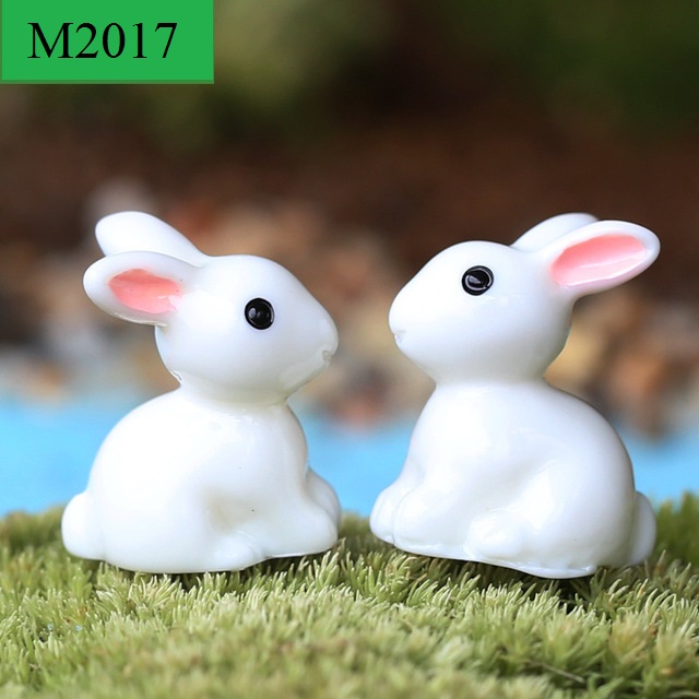 (Set 2 con) Mô hình chú thỏ trắng trang trí tiểu cảnh terrarium bàn làm việc M2017