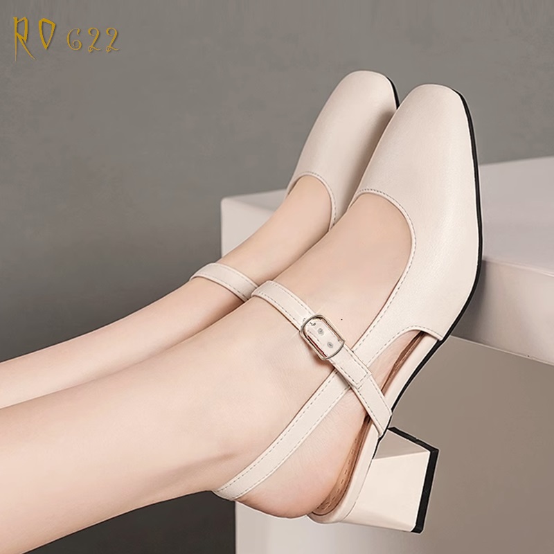 Giày sandal cao gót nữ 5cm giày bít mũi nữ hàng hiệu Rosata da PU lì loại 1 RO622