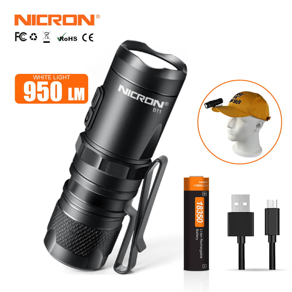 Đèn pin bỏ túi mini Nicron 10W cường độ 950LM với 6 chế độ chiếu sáng có cổng Type-c Có thể sạc lại và chống nước EDC B11