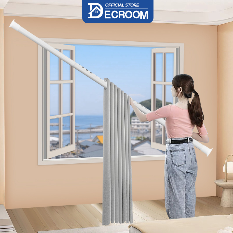Decroom thanh treo rèm cửa, thanh treo rèm đa năng, không cần khoan điều chỉnh 2.6-4.1m