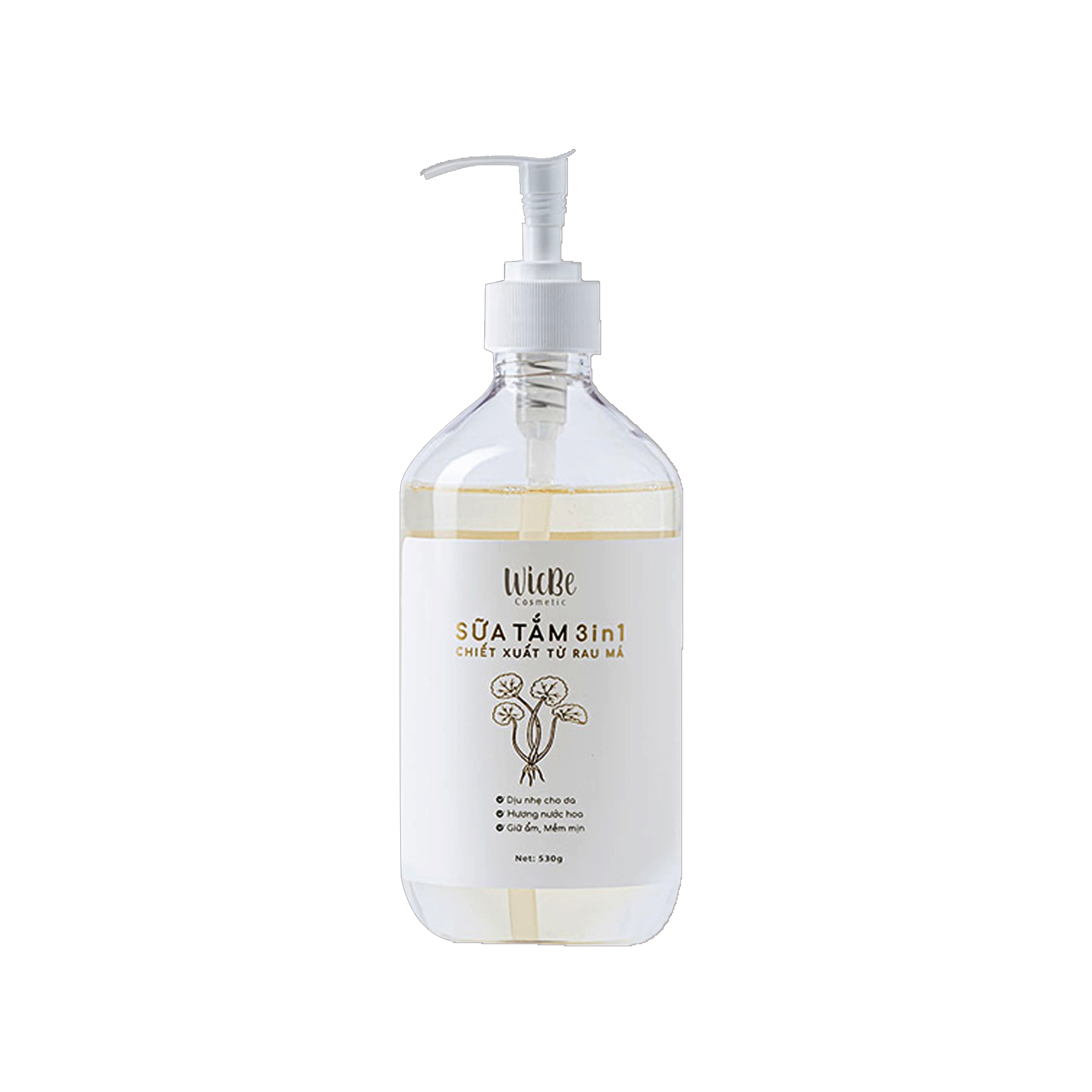 Sữa Tắm Rau Má 3 in 1 Wicbe - Ngăn Ngừa Mụn Lưng - Hương Nước Hoa - Dưỡng Trắng Mịn - Giữ Ẩm Cho Da 530g