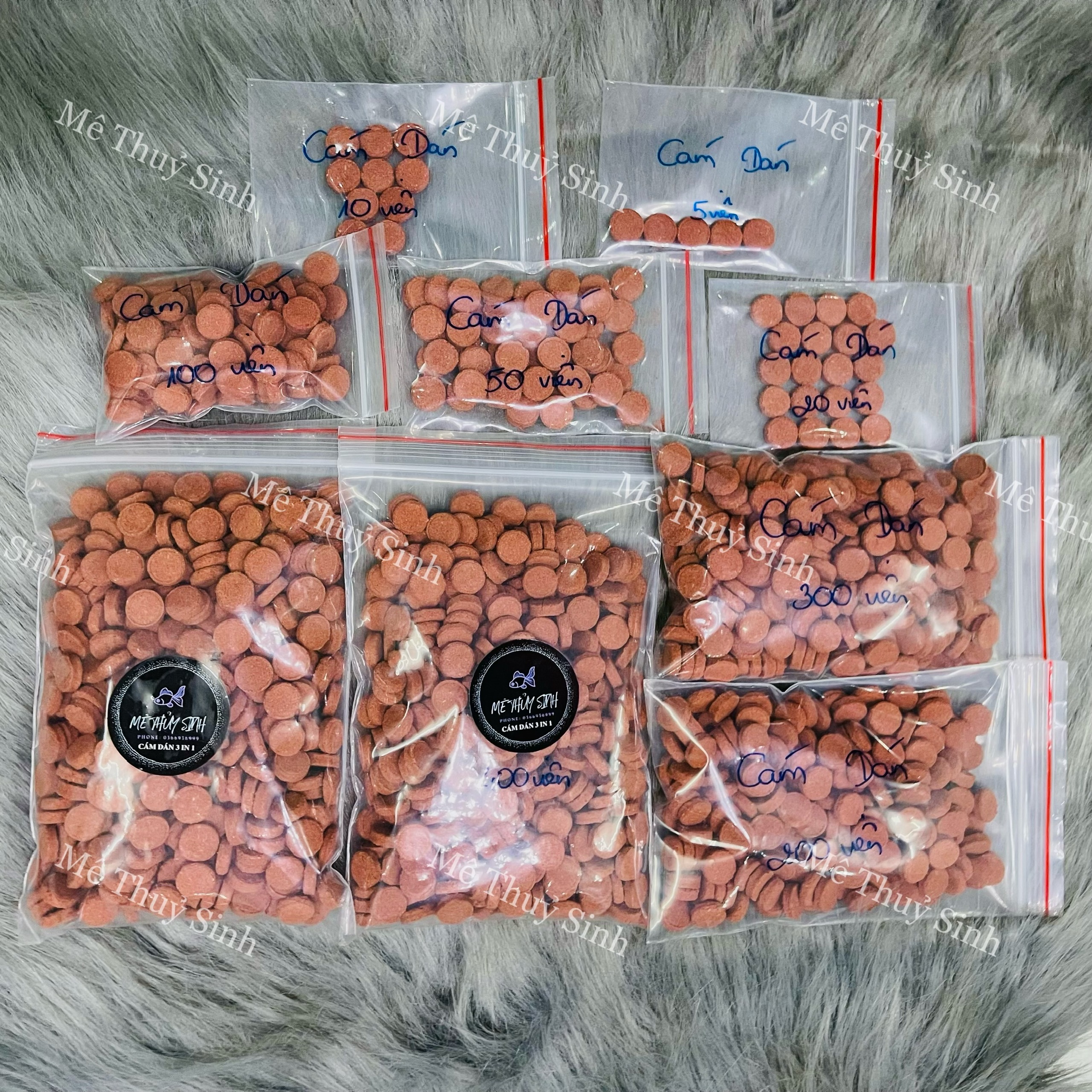 [Sỉ 200 - 500 viên] VIÊN CÁM DÁN 3 in 1 (Trùn Huyết + Artemia + Cám Siêu Đạm) Cho Cá Cảnh Dinh Dưỡng Cao, Thức Ăn Cá Cảnh