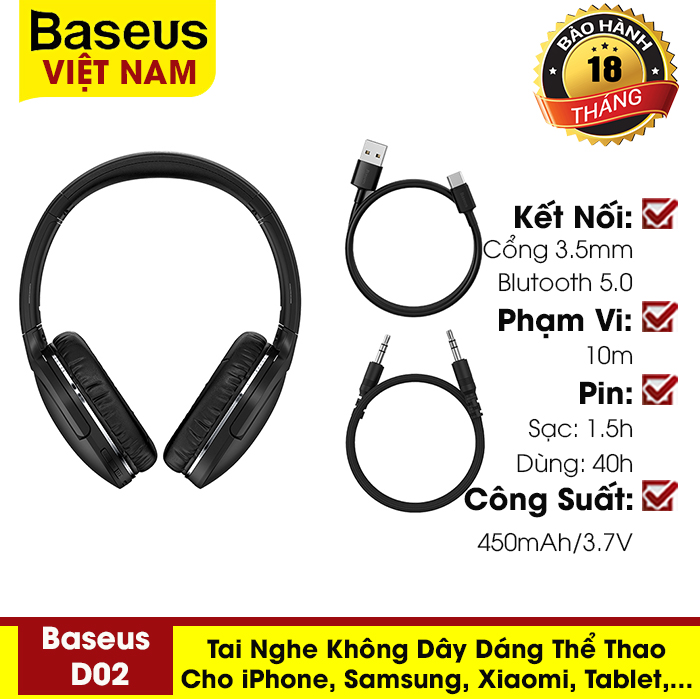 [BẢO HÀNH 18 THÁNG] Tai nghe không dây Baseus D02 Pro bluetooth 5.0, tai nghe thể thao cho iPhone, Xiaomi, Samsung,..