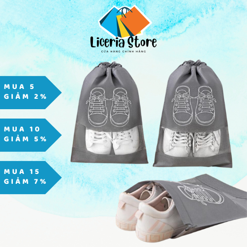 Túi vải đựng giày dép du lịch, thể thao, có dây rút, chống bụi bẩn tiện lợi bỏ vali gọn gàng