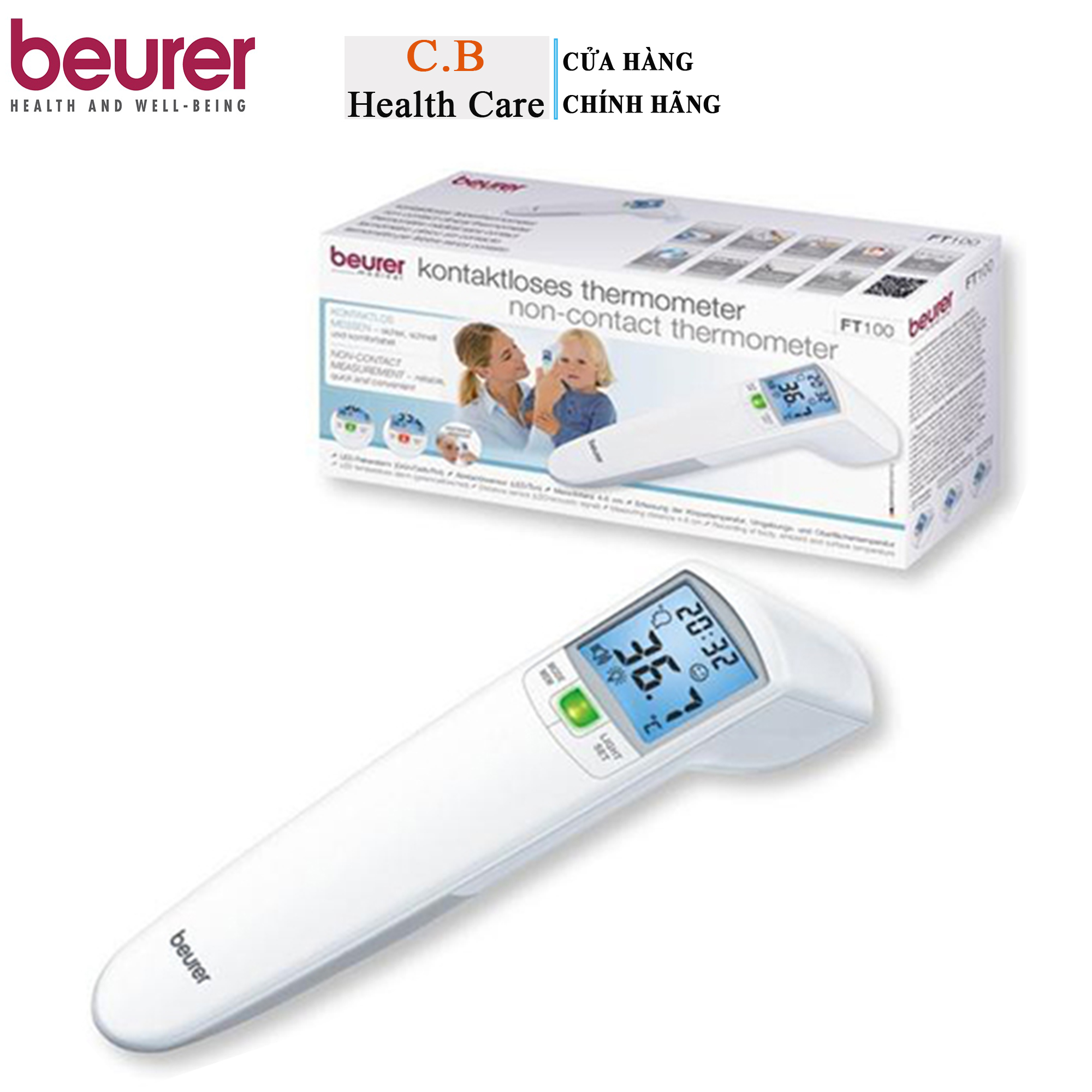 Nhiệt kế điện tử đo trán Beurer FT100 - đo bằng hồng ngoại cho bé, đo được nước, sữa , đo được nhiệt độ phòng và được bảo hành điện tử và được bảo hành miễn phí 2 năm, đo nhanh trong 1s