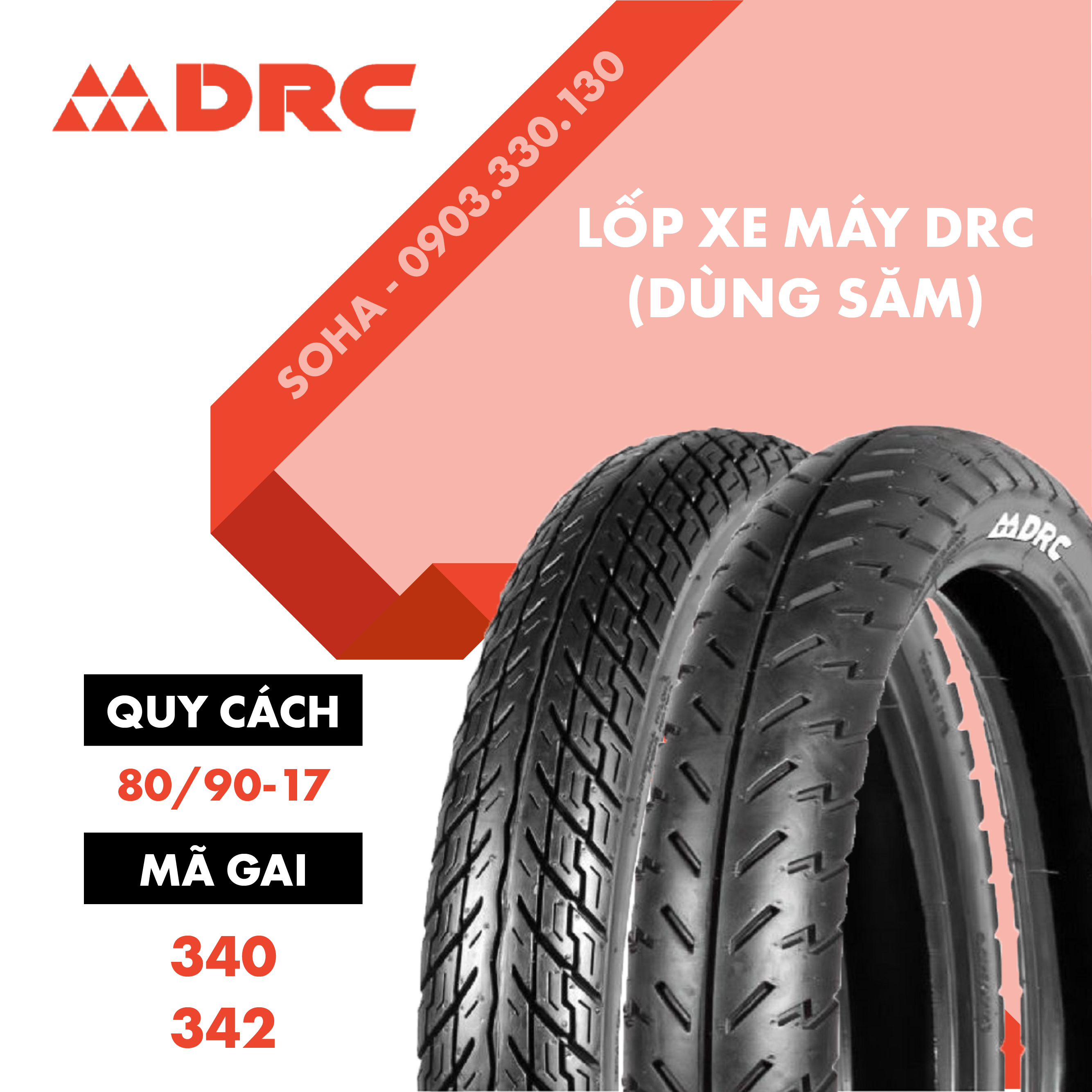LỐP SAU XE FURTURE NEO, RS 80/90-17 GAI 340 & GAI 342- VỎ CÓ RUỘT