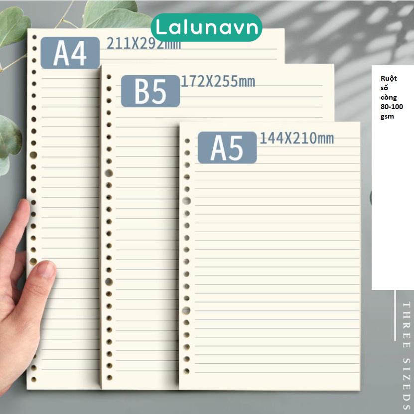 Ruột sổ còng giấy refill 20 26 30 lỗ A5 B5 A4 sổ planner bullet journal học sinh Lalunavn - B103
