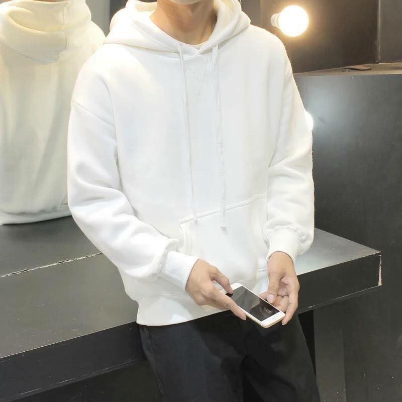 Áo hoodie trơn Basic form rộng nam nữ unisex 2 màu đen trắng có mũ, oversize, chất nỉ bông giữ ấm - AHD - BOTEE
