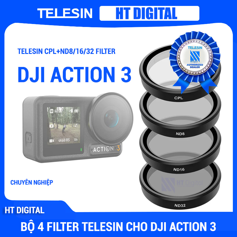 Kính lọc - filter telesin cpl và nd8/16/32 cho dji action 4/3, bảo vệ ống kính