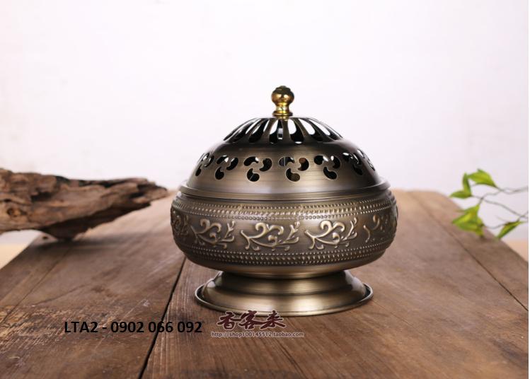 Lư xông trầm hương nhang vòng hương vòng hợp kim màu xám size 16cm đồ thờ cúng