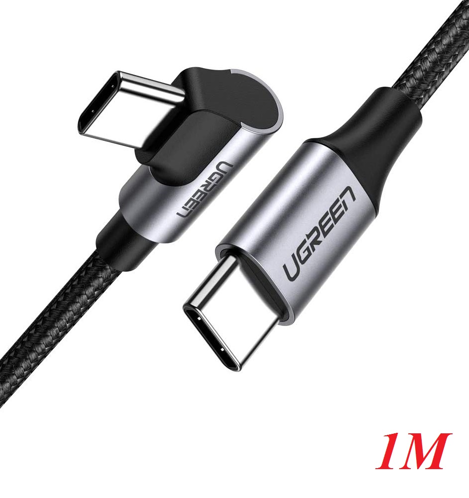 Ugreen 50123 1m cáp usb 2 đầu type c vuông góc 60w pd mạ nhôm nâu đen us255