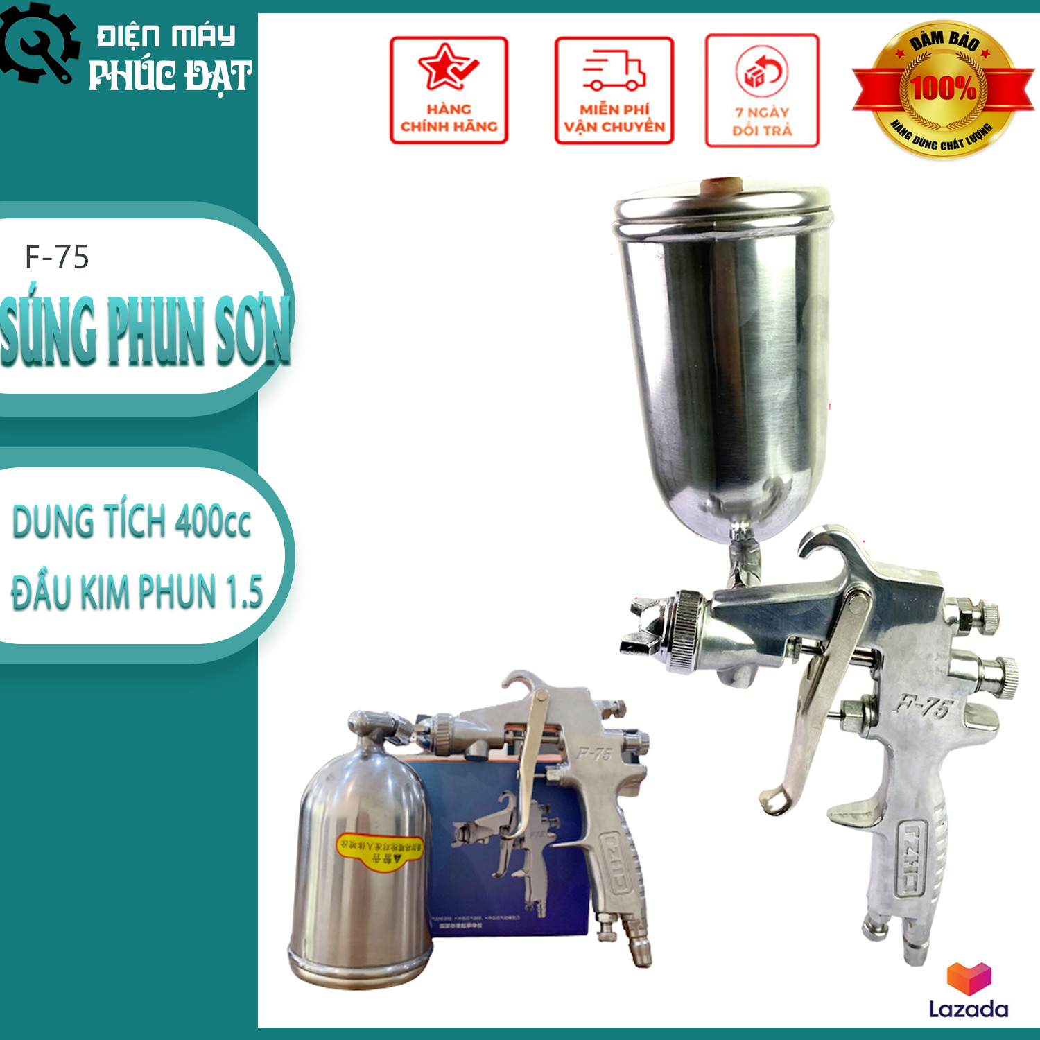 Súng phun sơn chất lượng cao F75G, dung tích 400cc
