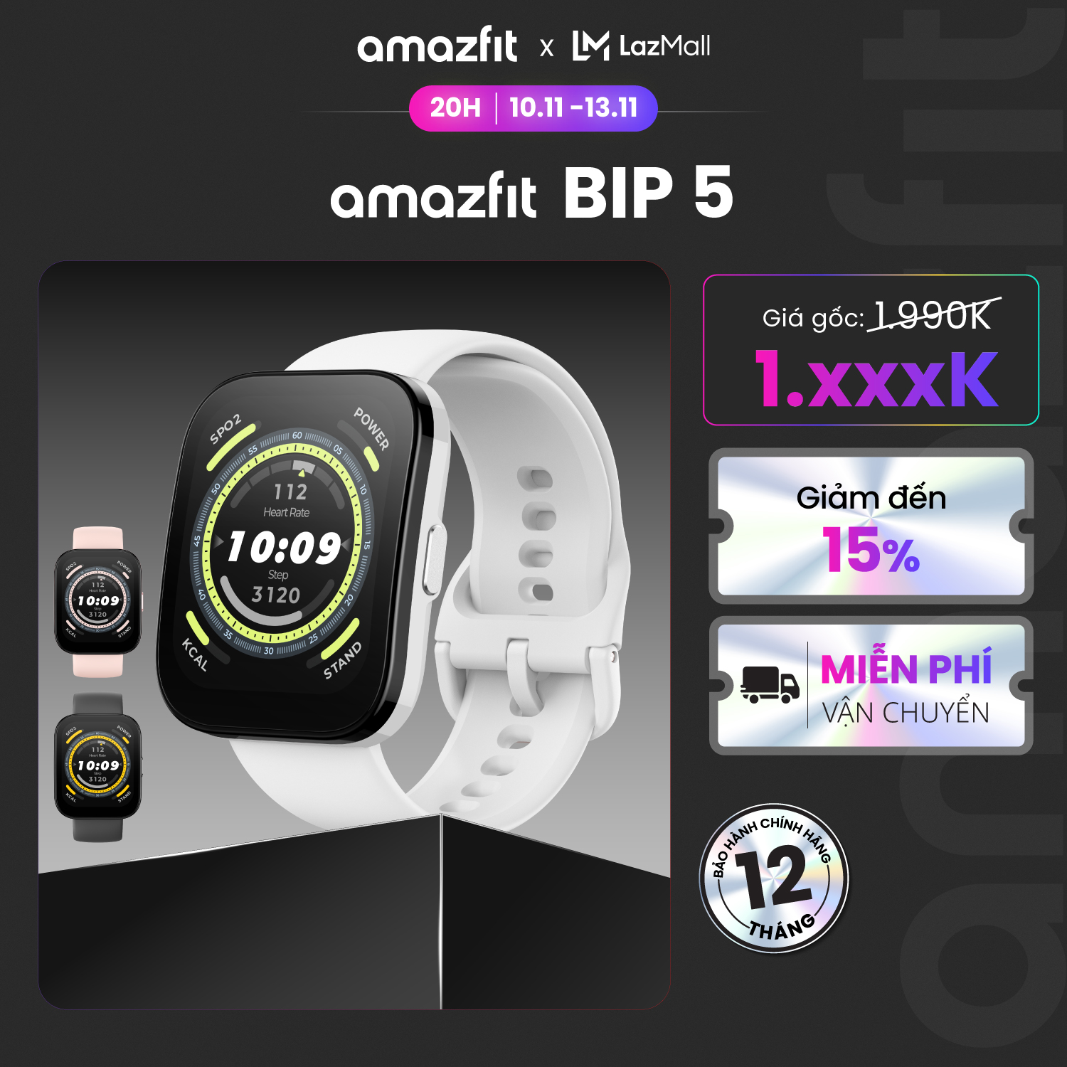 Đồng hồ thông minh amazfit bip 5 - 46mm | màn hình lớn 1.91 - hàng chính hãng - bảo hành 12 tháng