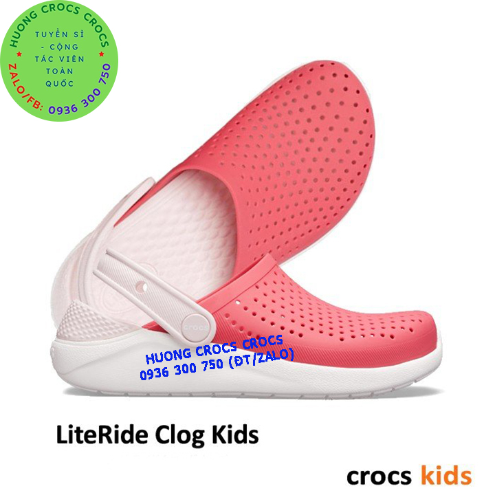 DÉP SỤC NHỰA ĐI MƯA CROCS LITERIDE TRẺ EM MÀU ĐỎ HỒNG