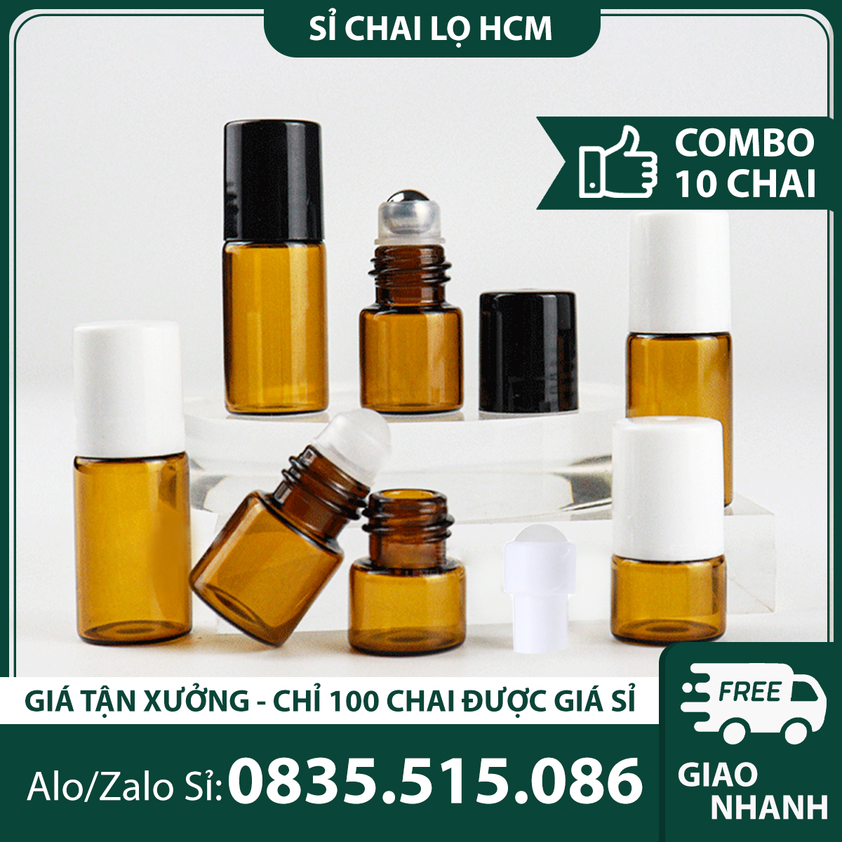 Chai bi lăn chiết nước hoa, tinh dầu 1ml/ 2ml/ 3ml, chai thủy tinh chiết nước hoa tiện lợi - Katta - KTPE25