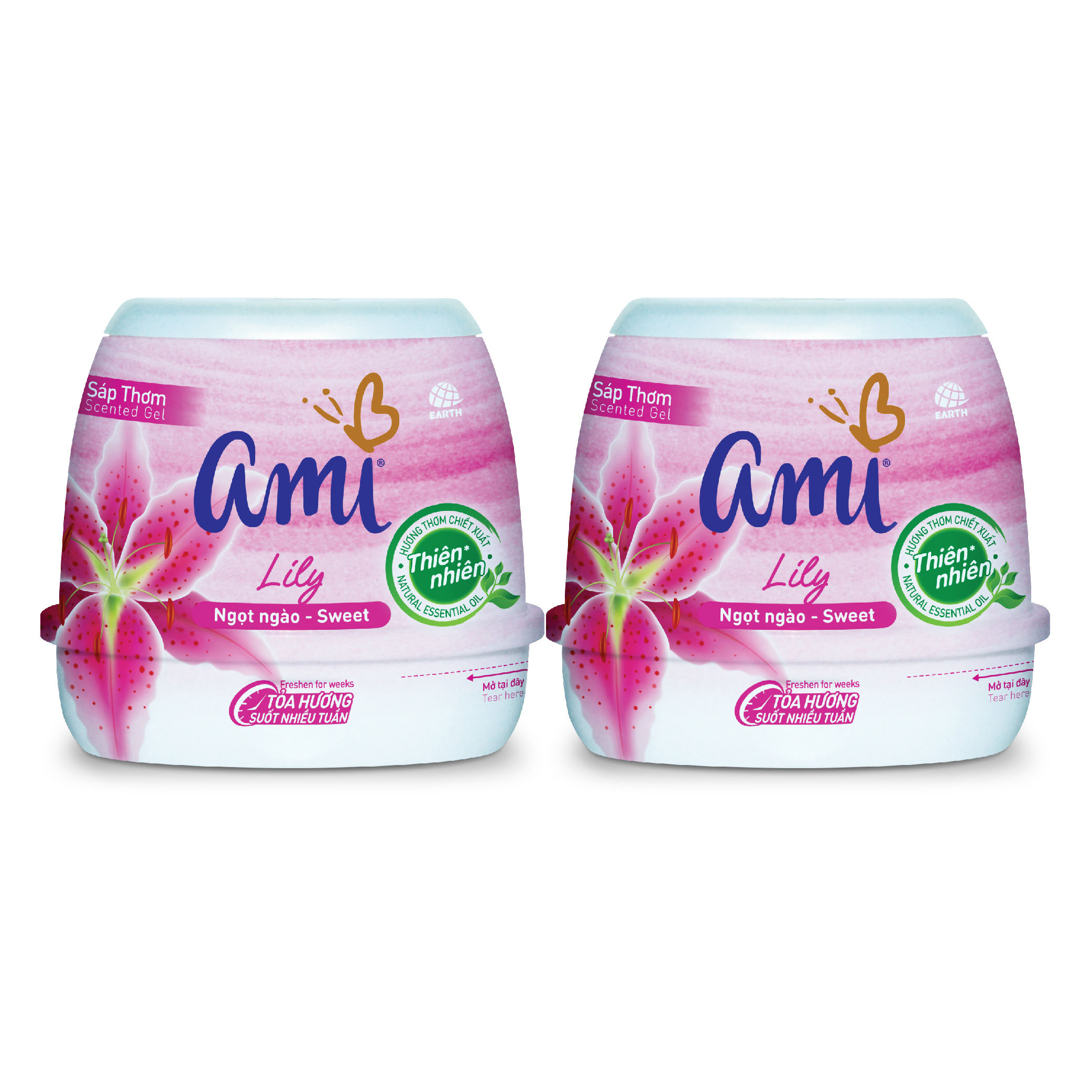 Combo 2 hộp Sáp thơm khử mùi Ami - Hương thơm chiết xuất thiên nhiên, Tỏa hương suốt nhiều tuần - Lily ngọt ngào