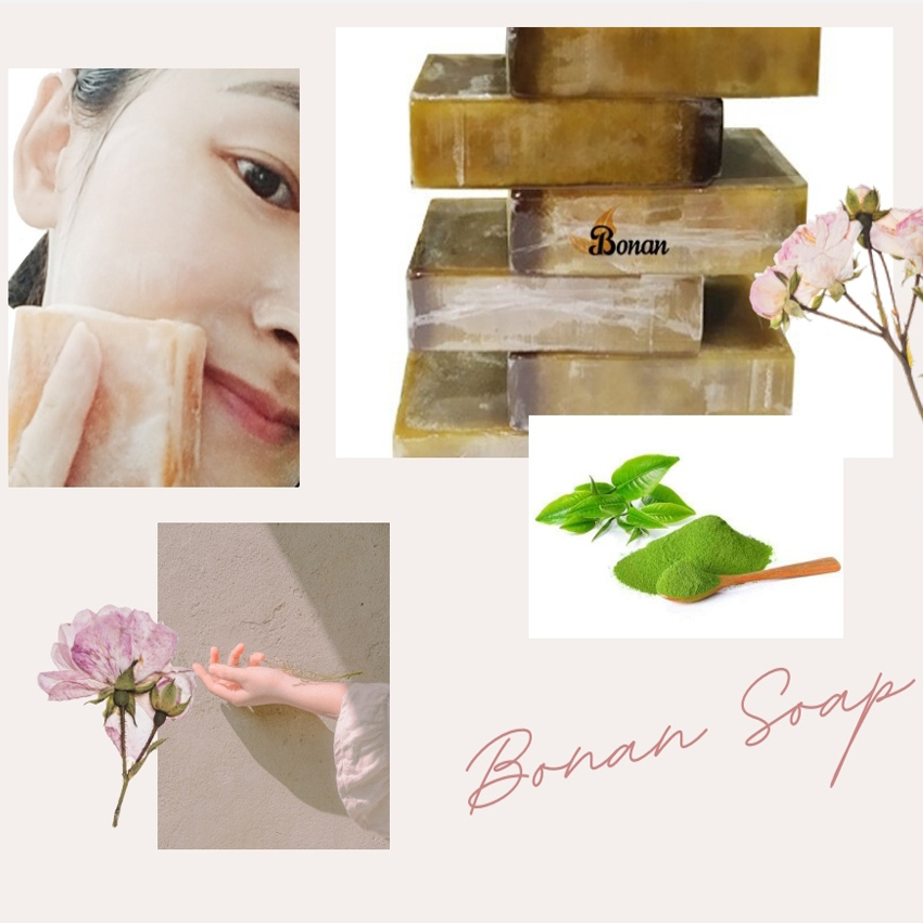 (SALE HÔM NAY) Xà bông dưỡng da Bonan là từ bột trà xanh và tinh chất mướp đắng giảm thâm, giảm mụn, trắng da TẶNG KÈM TÚI TẠO BỌT  hộp 100gr