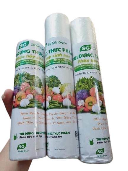 Set 3 cuộn túi đựng thực phẩm tự hủy sinh học Sài Gòn Green kích thước 20x30cm/25x35cm (Nặng 800gr)
