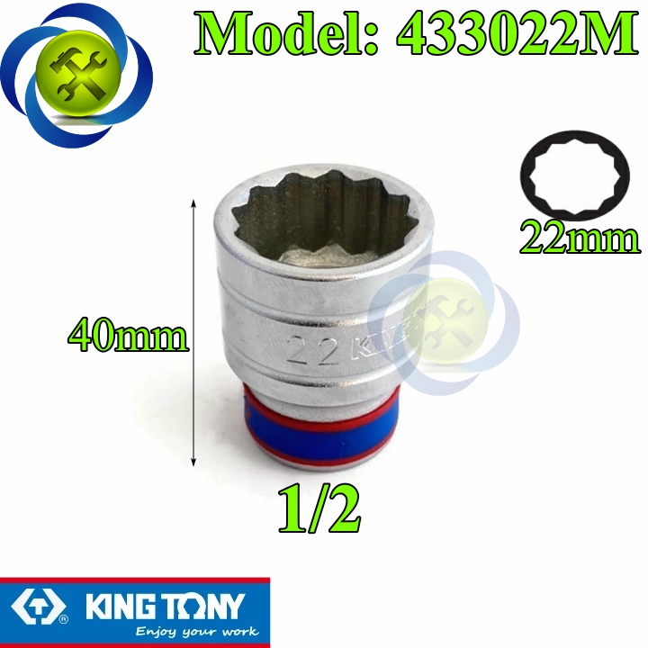 Tuýp 22mm 1/2 kingtony 433022m 12 cạnh màu trắng dài 40mm