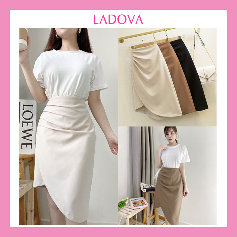 Chân váy Midi dài xẻ tà nhún eo giấu bụng phong cách sang trọng có bigsize LADOVA CV21