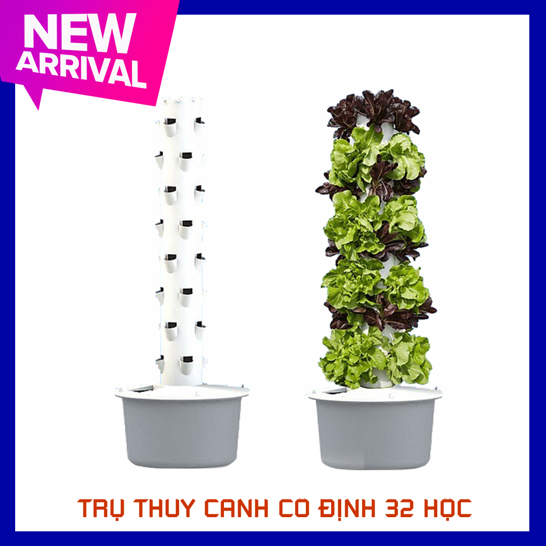 Trụ trồng thủy canh trụ tự động xoay 360 độ ( 32 Hộc) + Tặng 1 LÍT dung dịch thủy canh rau Lá và 10 gói hạt giống rau lá tùy chọn