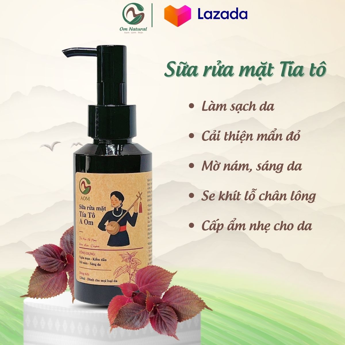 Sữa rửa mặt Tía tô A Om giúp trắng da, giảm sạm nám, thâm mụn 100ml