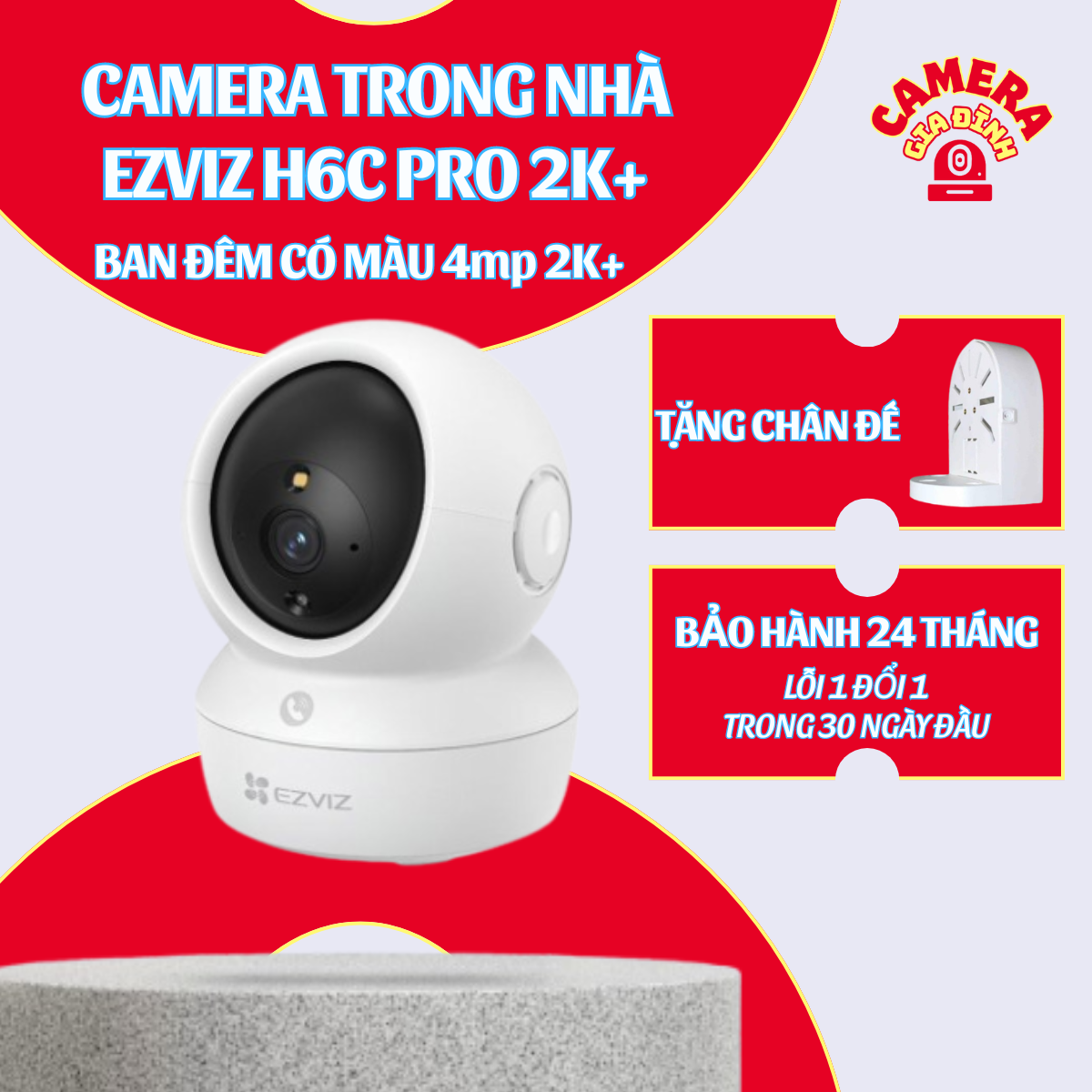 H6C PRO 4MP | Camera Wifi Trong Nhà Ezviz H6c PRO 4MP 2K+ Quay 360, Chạm để gọi điện, Đàm thoại 2 ch